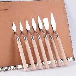 Aço inoxidável arte raspador, pintura a óleo textura faca, paleta ferramenta, pintura cor mistura pá, artesanato artista kit, 7pcs - Image 4