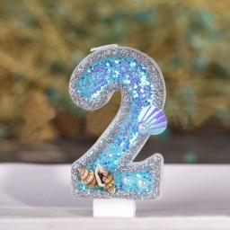 Velas do aniversário com Glitter Número, Toppers Do Bolo, Shell Azul, Decoração Do Casamento, Bolos Digitais, Decoração De Sobremesa, 1PC - Image 2