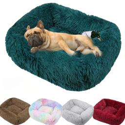 Cama luxuosa quadrada longa de pelúcia, canil lavável, tapete para cães pequenos, médios e grandes, suprimentos para animais, calmante - Image 1