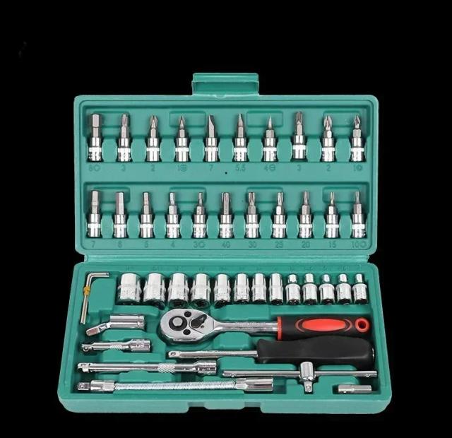 Kit de Ferramentas de Reparo Automotivo 46 Peças Chave Catraca Profissional