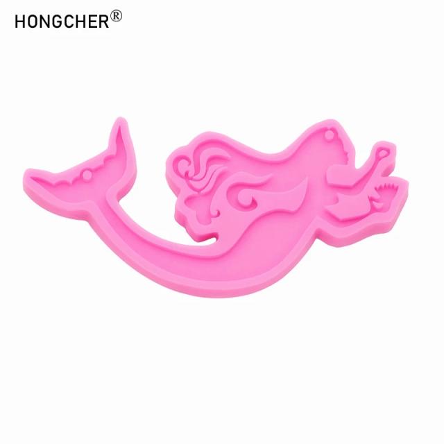 Espelho brilhante sereia resina epóxi jóias colar pingente molde de gotejamento diy bolo de chocolate sobremesa decoração moldes de silicone