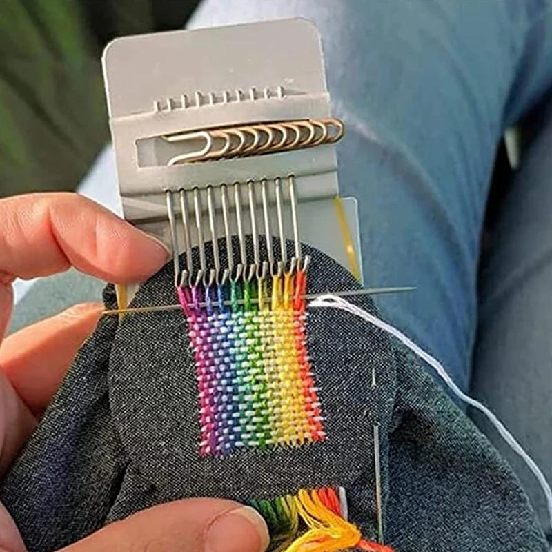 1pc mini darning tear máquina diy vestuário de costura pequeno tear pequeno mender tear para darning máquina com instruções acessórios - Image 1
