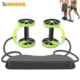 Equipamento de exercício multifuncional abdominal roda ab rolo duplo com faixas de resistência joelheira cintura emagrecimento trem ginásio em casa - Image 1