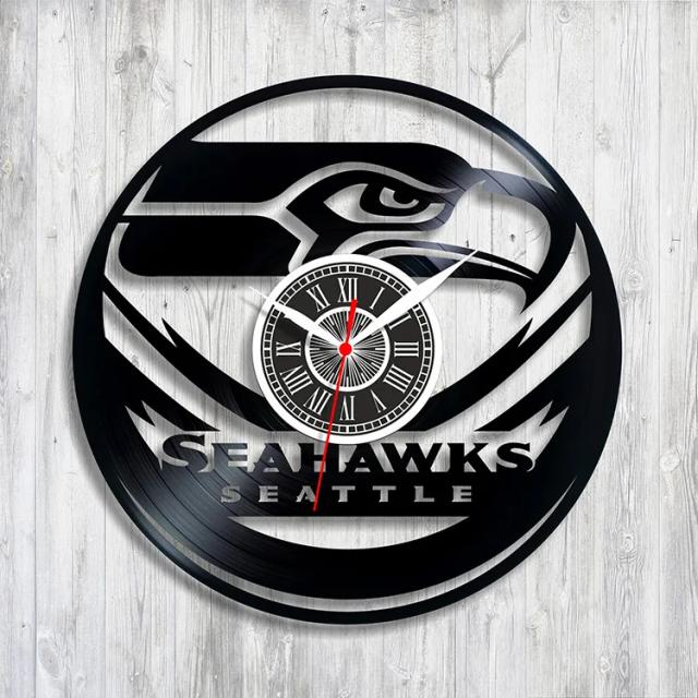 Relógio de Parede de Vinil dos Seahawks para Decoração Criativa de Futebol na Sala de Estar