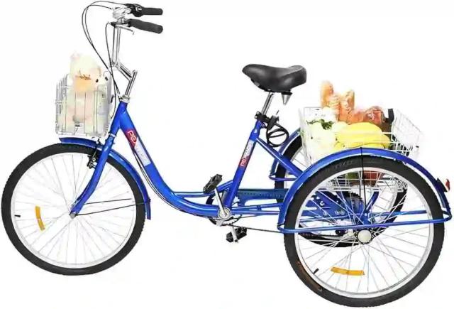 Triciclo dobrável adulto, triciclo de bicicletas de 3 rodas de 26 polegadas para adultos de velocidade única, triciclo adulto para mulheres/homens/peniores, três