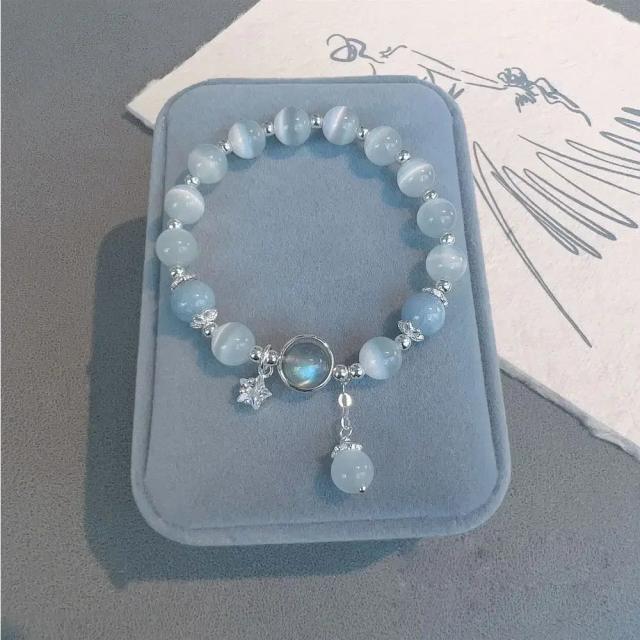 Pulseira de Pedra Olho de Gato Artesanal Feminina com Design Exclusivo e Estilo Chinês