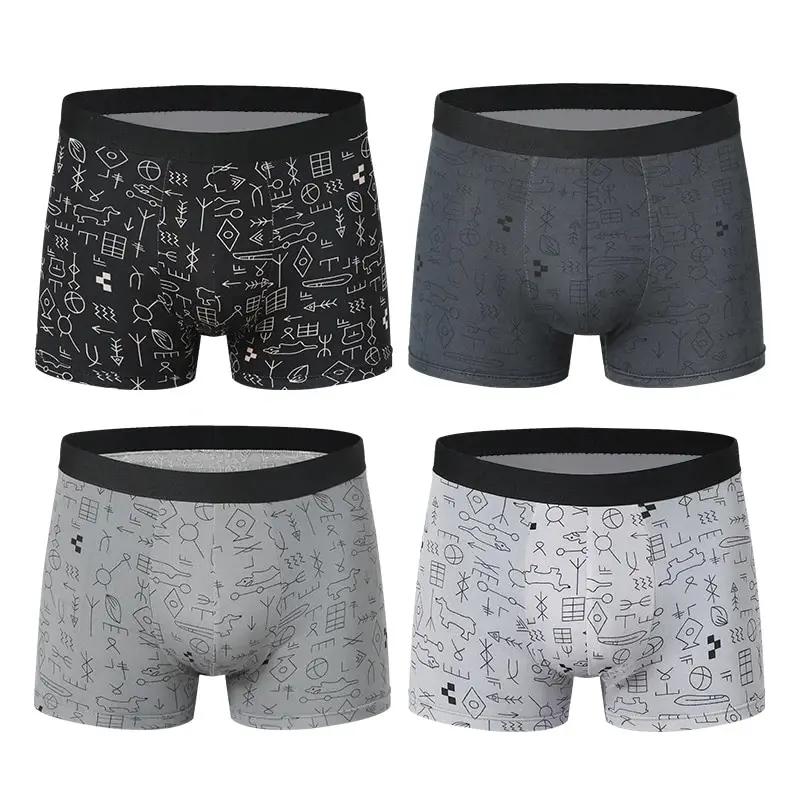 Roupa interior sexy para homens jovens, tamanho europeu e americano, shorts estampados, shorts para homens de meia idade, pacote 4 - Image 1