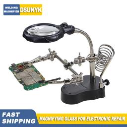 Lupa para reparo eletrônico, Terceira mão para solda, Lupa com luz LED profissional - Image 1