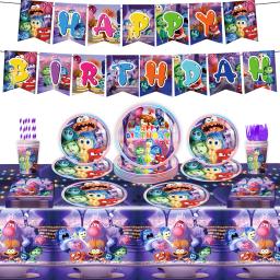 Disney Theme Party Decoração Supplies Set for Children, Inside Out 2 Balões de Aniversário, Copos De Papel, Pratos, Guardanapos, Kit Deco - Image 3