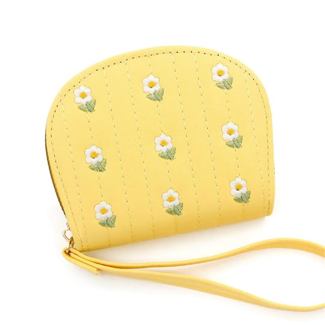 Porta-cartão bordado com flor para mulheres - Bolsa de concha com múltiplos slots e zíper para cartões de crédito
