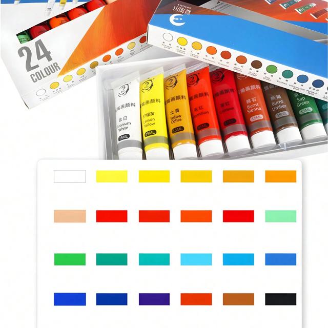 Tintas Acrílicas Não Tóxicas para Todos os Níveis - Conjunto com 12 e 24 Cores em Frascos de 15ml