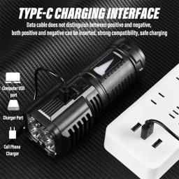 Lanterna led super brilhante recarregável, luz de acampamento ao ar livre com luz lateral de inundação, quatro contas, display digital de energia - Image 6