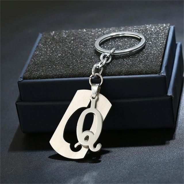 Pingente com letra inicial em aço inoxidável e porta-chaves masculino, elegante decoração de carteira com 26 letras disponíveis, o presente perfeito.