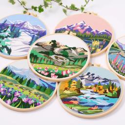 Cenário Bordado Kits para Adultos, Paisagem Bordados, Padrão Estampado, Montanhas e Lago, Cross Stitch Kits - Image 5
