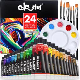 Conjunto de tinta acrílica para tecidos e roupas, ricos pigmentos para artistas, tinta com 6 pincéis e 1 paleta, 24 cores - Image 1