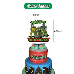 Descartável Birthday Party Banner e Bolo Topper, Bandeira Pendurada, Conjunto de Balões, Decorações, Teenage Mutant Ninja Turtles, Quente - Image 4