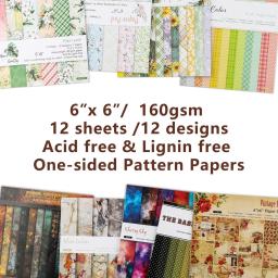 12 folhas de fundo scrapbooking almofada de papel 6x6 Polegada único lado estampado cartolina diário pacotes de papel arte artesanato artesanal - Image 4
