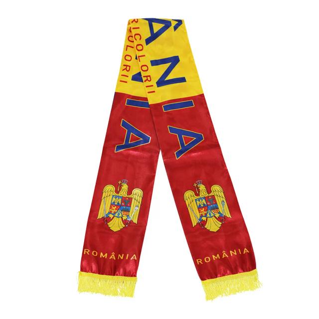 Bandeira de Seda Cetim Dupla Face para Fãs de Futebol da Romênia - Cachecol Forza Tricolorii 15x150cm