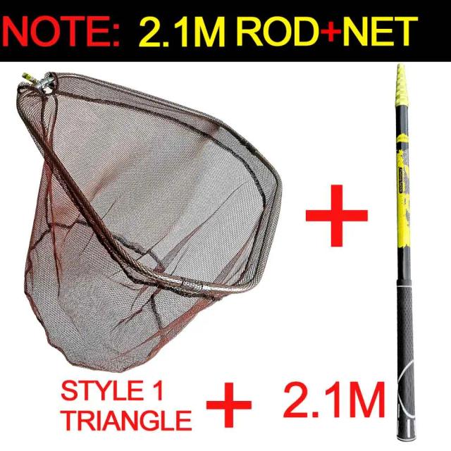 Rede de Pesca Telescópica BAKAWA em Fibra de Carbono: Polos Dobráveis de 2.1m a 3.6m para Captura Eficiente