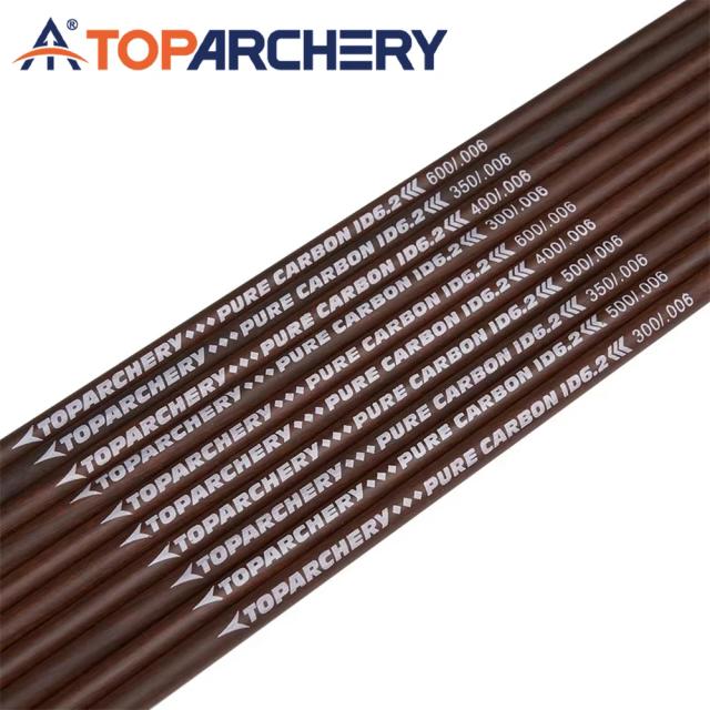 Toparchery-Eixo de flecha de carbono puro, setas recurvas, acessórios de tiro ao ar livre, ID, coluna de 6,2 mm, 300, 350, 400, 500, 600