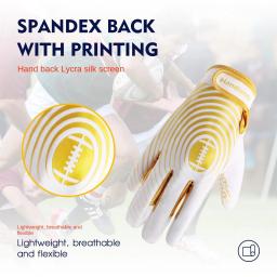 Luvas confortáveis Sports Rugby com fecho ajustável, Receptor largo adesivo, Ouro branco - Image 3