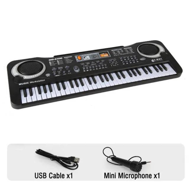 Teclado Eletrônico Infantil com Microfone e Adesivos - Órgão Musical Educativo para Iniciantes com 61 Teclas