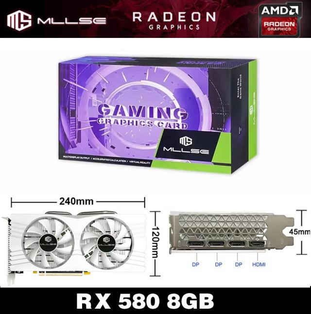 Mllse amd rx 580 8gb 2048sp placa gráfica de videogame gddr5 256bit pci express 3.0 × 16 radeon gpu rx580 8g