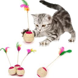 Brinquedo interativo para gato de estimação, sisal coçando bola, bola de treinamento, gatinho suprimentos, jogo engraçado, pena, acessórios - Image 1