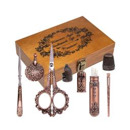 Kits De Costura De Madeira Vintage Estilo Europeu Conjunto de Tesouras De Bordados Antigos Ferramentas De Costura Retro, Suprimentos De Artesanato DIY - Image 1