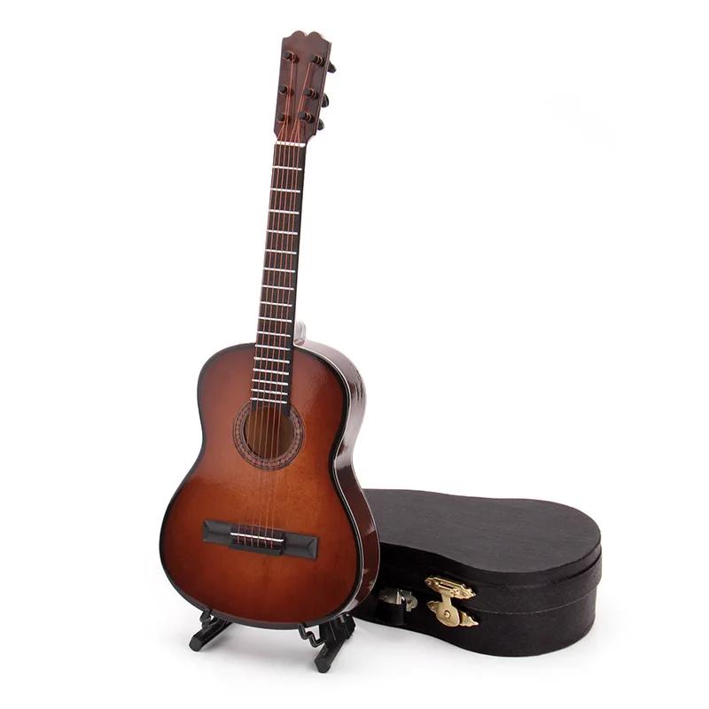 Modelo clássico de guitarra folclórica de madeira, Decoração Mini Instrumento Musical, Presente para Quarto e Sala de Estar, 10cm - Image 1