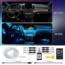LED Car Interior Ambient Strip Lights, RGB Fibra Óptica, Atmosfera Neon Lighting Kit, Controle Remoto, Auto Lâmpadas Decorativas - Image 3
