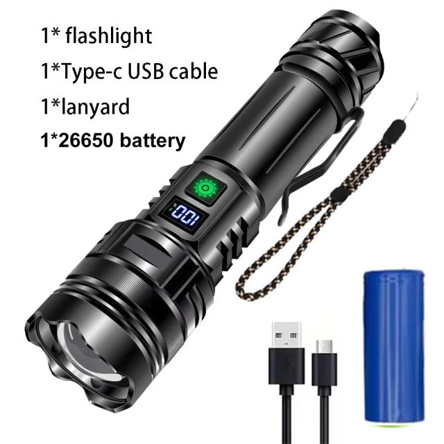 Poderoso 1000000   Lanterna led de alto lúmen, super brilhante, recarregável, portátil, ultra potência, usb c, uso de emergência ao ar livre