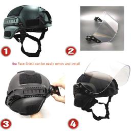 Airsoft ach capacete tático com viseira clara, montagem NVG e trilho lateral, MICH 2000 ACH - Image 6