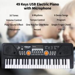 Piano elétrico USB e microfone, teclado musical digital, 16 tons, 8 ritmos, 6 músicas demo, presentes para crianças, 49 teclas - Image 4