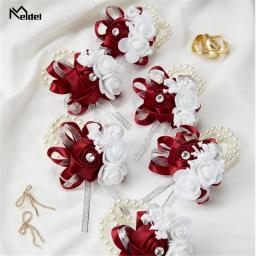 Conjunto de 6 corsagens de pulso rosa azul real flores para o casamento prom nupcial dama de honra menina mãe mulher rosa pulseira mão flores - Image 3