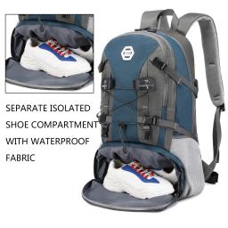 Mochila de caminhada ao ar livre de grande capacidade para homens e mulheres, impermeável Camping Bag Compartimento de sapato 50L - Image 3