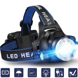 Poderoso farol de indução led usb/dc recarregável farol liga alumínio ao ar livre lâmpada cabeça pesca alto lúmen tocha cabeça - Image 1