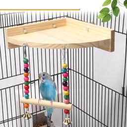 Pássaro balanço brinquedo de madeira papagaio poleiro carrinho playstand com mastigando grânulos gaiola playground para budgie aves - Image 1