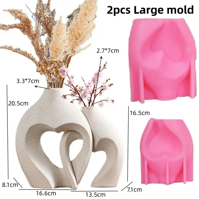 Molde de Silicone para Vaso de Resina Epóxi Geometria Irregular em Forma de Coração Oco e Cabaça Donut