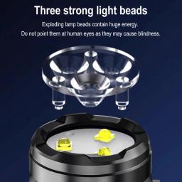 Mini lanterna LED portátil ao ar livre, altos lúmens, iluminação recarregável de três olhos, lanterna de longo alcance - Image 2
