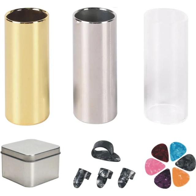 Conjunto Completo de Acessórios para Guitarra: 4 Picaretas, Slides Acrílicos, Corrediça de Aço e Bronze, Bônus de 6 Peças