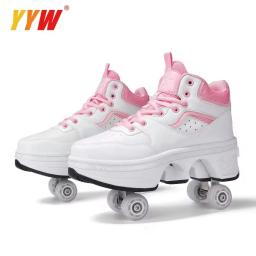 Sapatos de skate de deformação portátil unissex, Parkour Roller Shoes, Tênis com quatro rodas, Tênis para crianças - Image 1