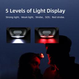 Superfire mini recarregável poderoso farol usb de alta potência led à prova dwaterproof água cabeça lâmpada sensor tocha trabalho luz frontal - Image 4