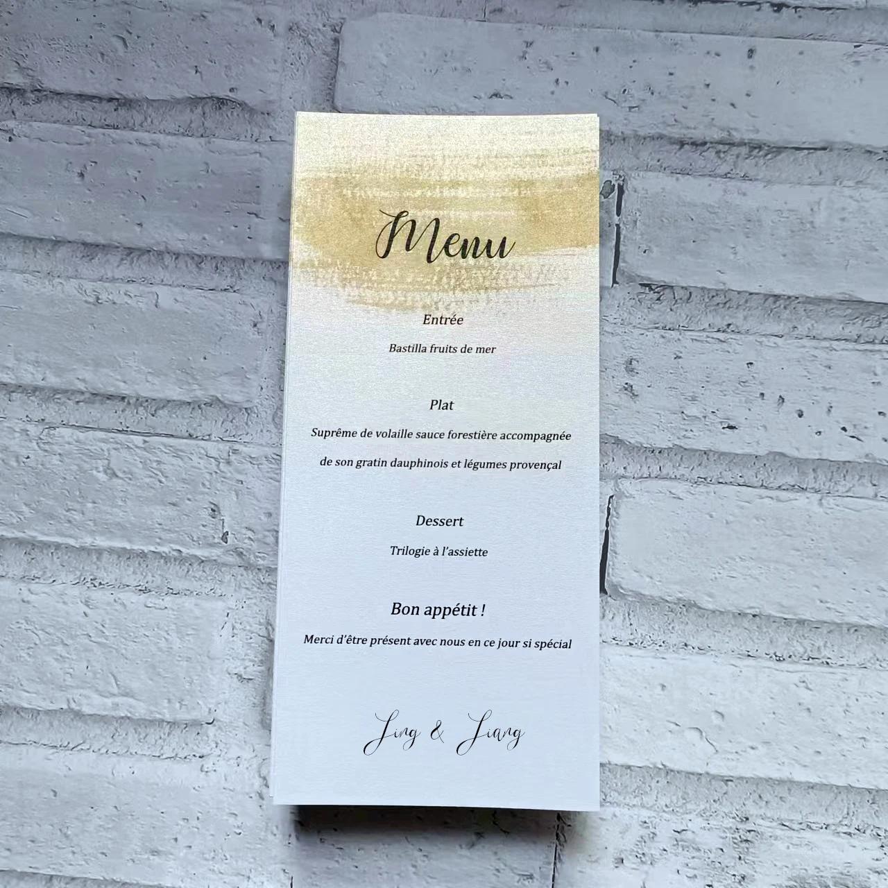 Menu personalizado Aniversário, Padrão Dourado, Cartões de batismo, Menu requintado para Casamento, Chuveiro, Jantar, Gênero Revelar, 50PCs - Image 1