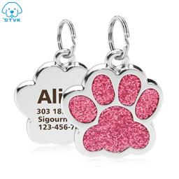 Tag com nome gravado personalizado para animais de estimação, pingente personalizado, pata, brilho, identificação, cachorro, cachorro, gato, acessórios - Image 1