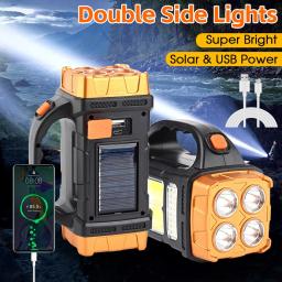 Lanternas LED de alta potência, Tocha de acampamento, Luz de trabalho, Carga solar, 4 Gear, USB recarregável, Luz impermeável para exterior - Image 3