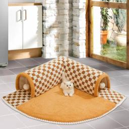 Túnel almofadado com bola de pelúcia para gato, cama caverna, tubo de túnel, brinquedos para cachorro, coelho, furão, 2 em 1 - Image 4