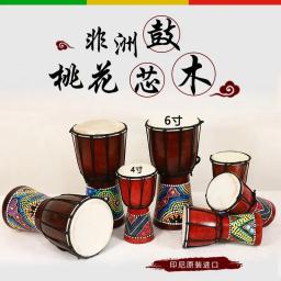 Africano Drum Wrap Percussão Instrument, Esculpida à mão, Madeira Sólida, Pele de Cabra, Djembe Tradicional, 6in - Image 5