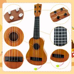 Guitarra ukulele com picareta para crianças e pré-escolares, instrumento musical educativo, brinquedo para crianças, 4 cordas, 17" - Image 4
