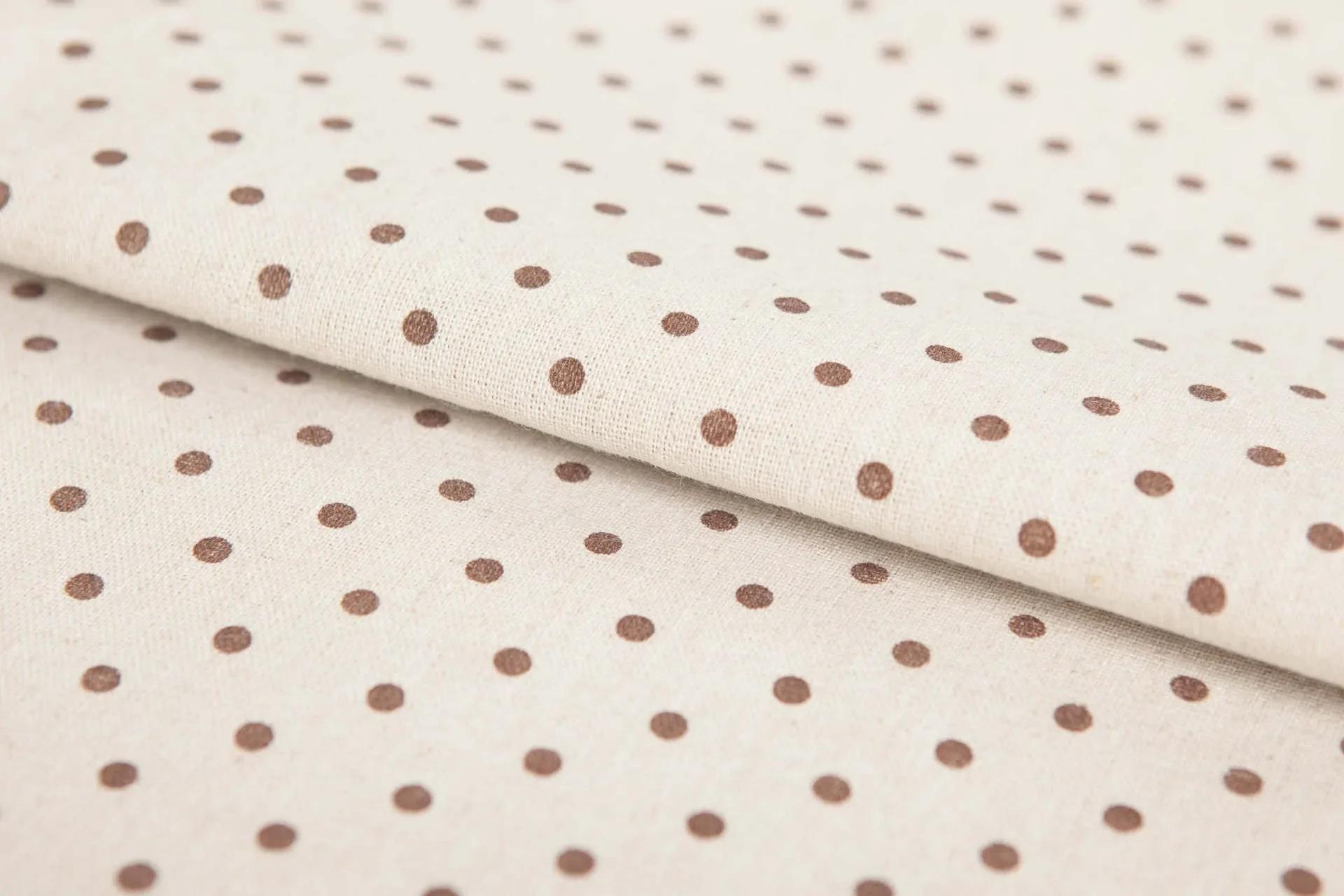 Linho e algodão misturam tecido, bolinhas marrons e grade para artesanato, 140x50cm - Image 1